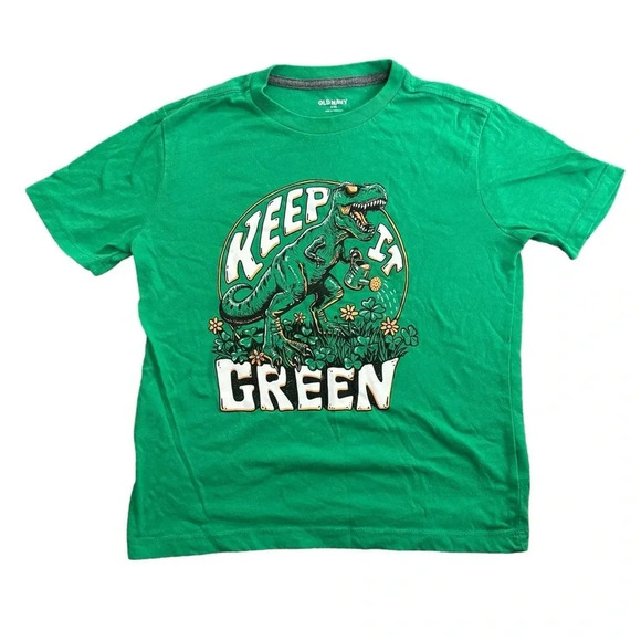 Kids Old Navy St. Patricks Day Green Dinosaur Short Sleeve Tee Size 8 - Picture 1 of 4